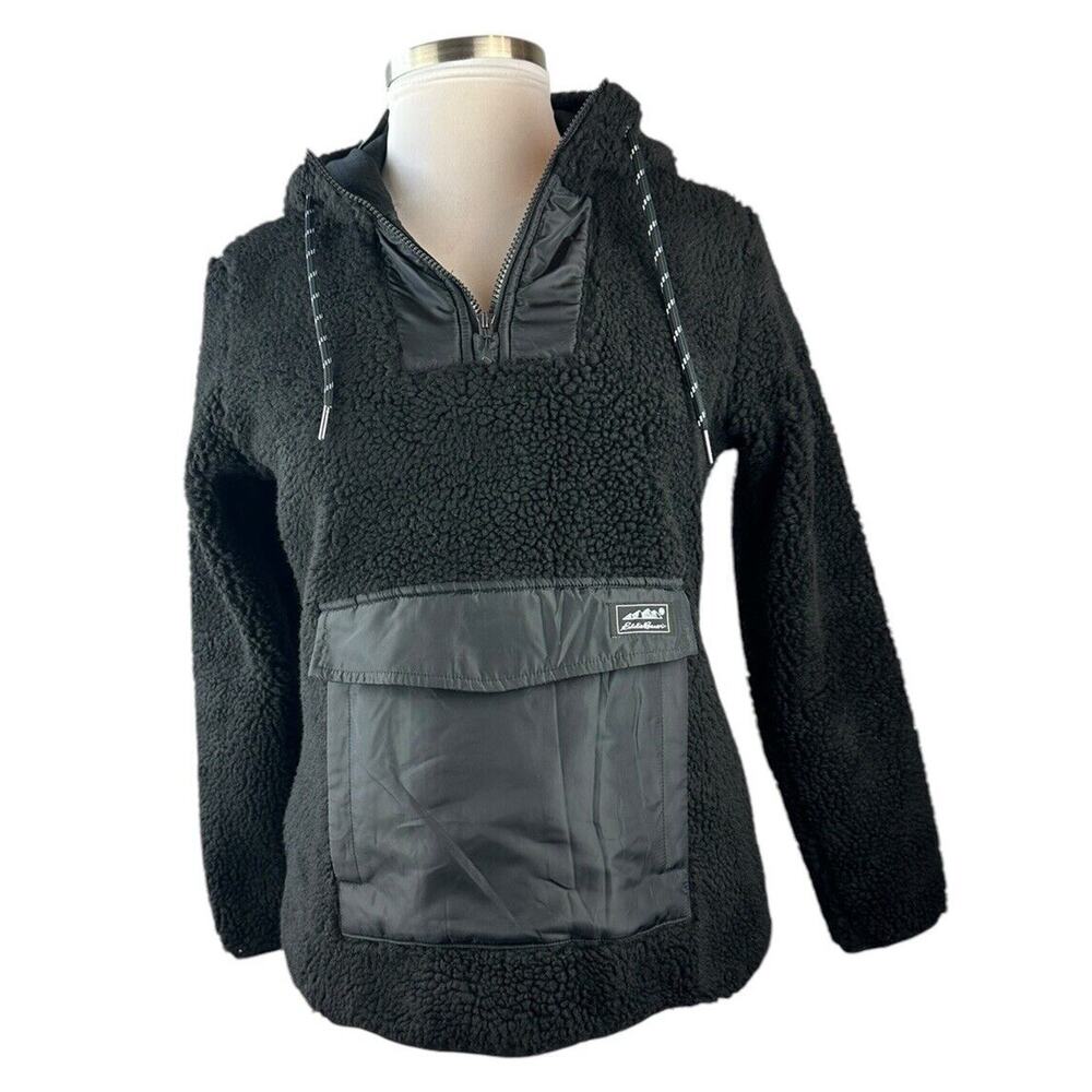 NWT Eddie Bauer Chilali Hooded Fleece Anorak Pullover Black Women's Size Small - Picture 12 of 13